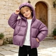 thumbnail image 5 of Jalioing Toddler Kids Puffer Jacket Solid Color Long Sleeve Zipper Winter Coat Thick Thermal Hooded Jacket Outerwear, 5 of 9