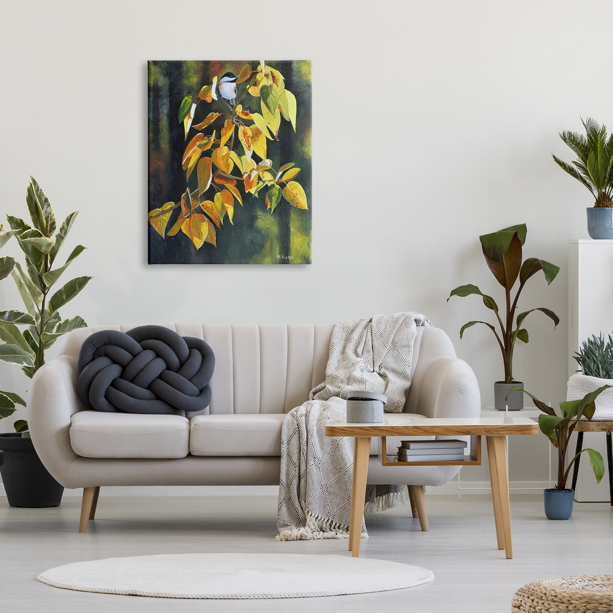 Stupell Industries Bird on Autumn Branch Botanical & Floral Painting Gallery Wrapped Canvas Print Wall Art, 30 x 40