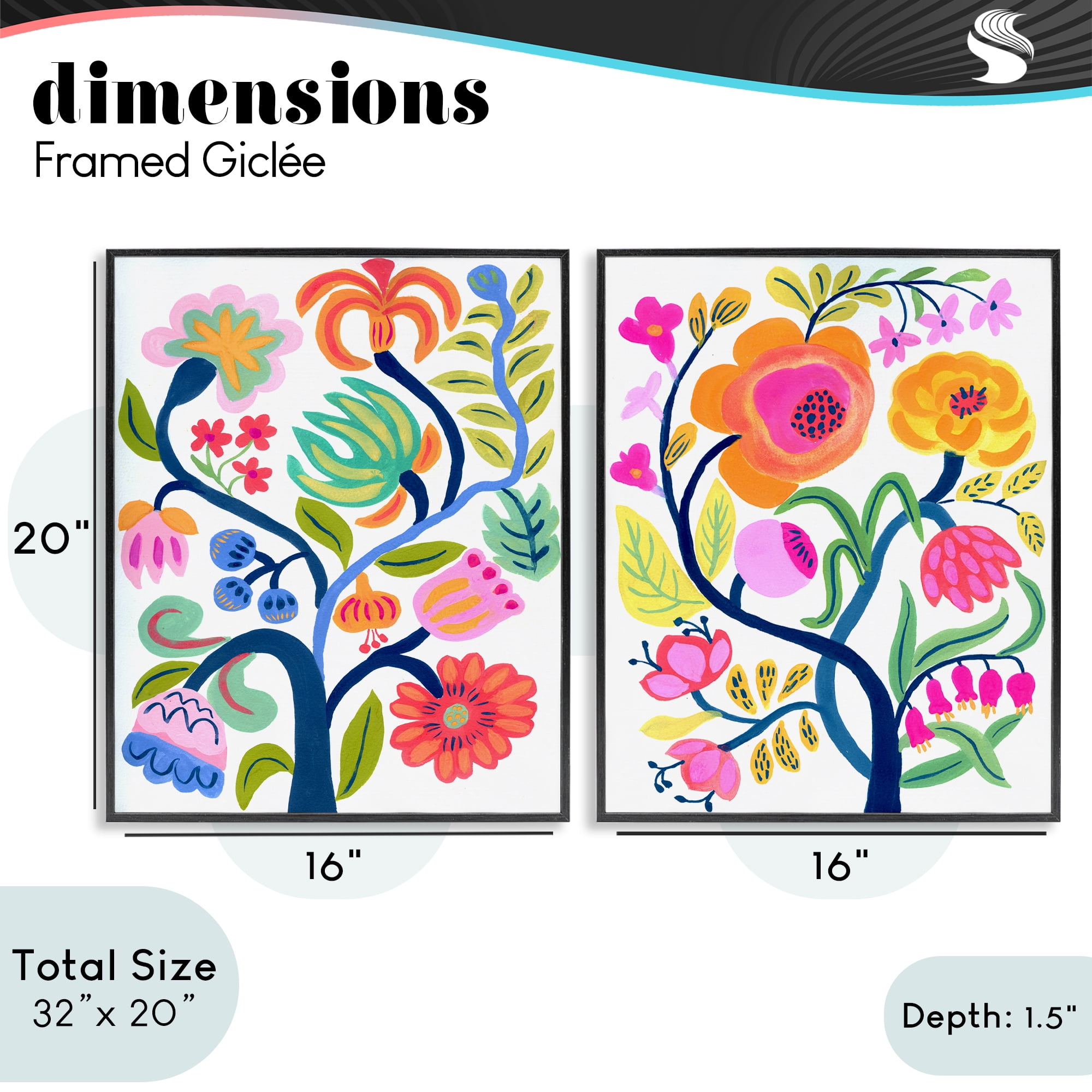 Stupell Industries Colorful Boho Blue Tree 2 Piece Black Framed Giclee Art Set, design by Suzanne Allard