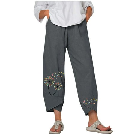 

Dadaria Linen Pants for Women High Waist Long loose cotton linen embroidered wide leg pants Gray XXL Female