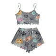 thumbnail image 5 of Tnhcen Women's Halloween Skeleton Print Cami Short Pajama Set Loungewear Sleepwear Comfortable Vacation Outfit S-2XL Dark Gray, 5 of 6