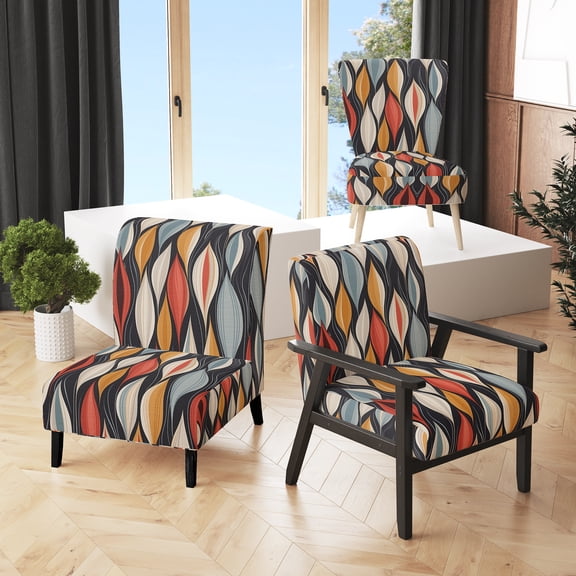 Designart "Retro AbstractáLeaves II" Upholstered Modern Geometric Accent Chair and Modern & Contemporary Arm Chair - Multiple Color & Pattern