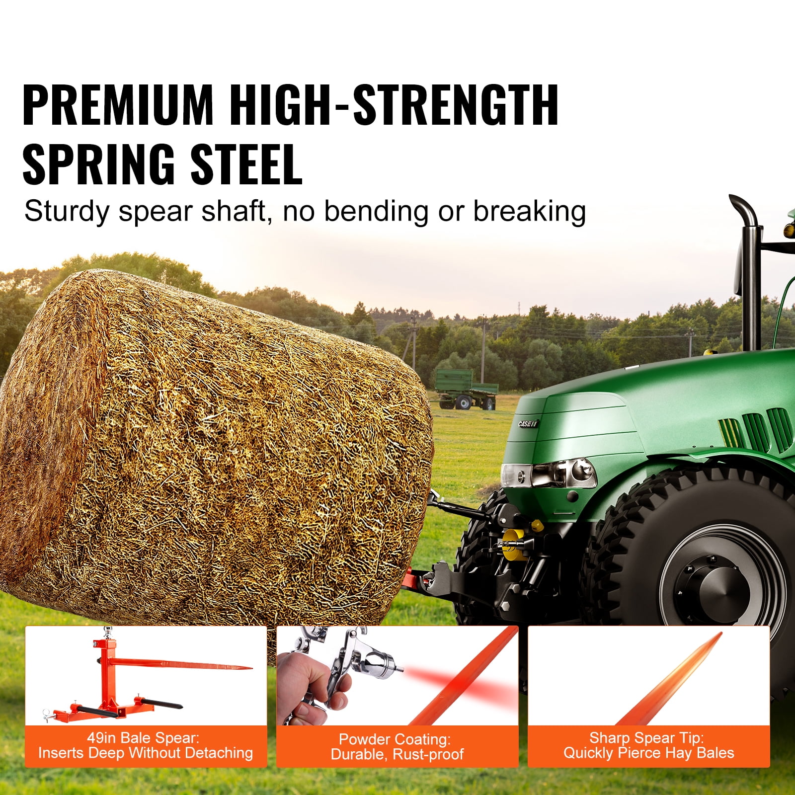 KFFKFF 49" Hay Spear Bale Spears Skid 3-Point Hitch Tractor Attachment 1600lbs
