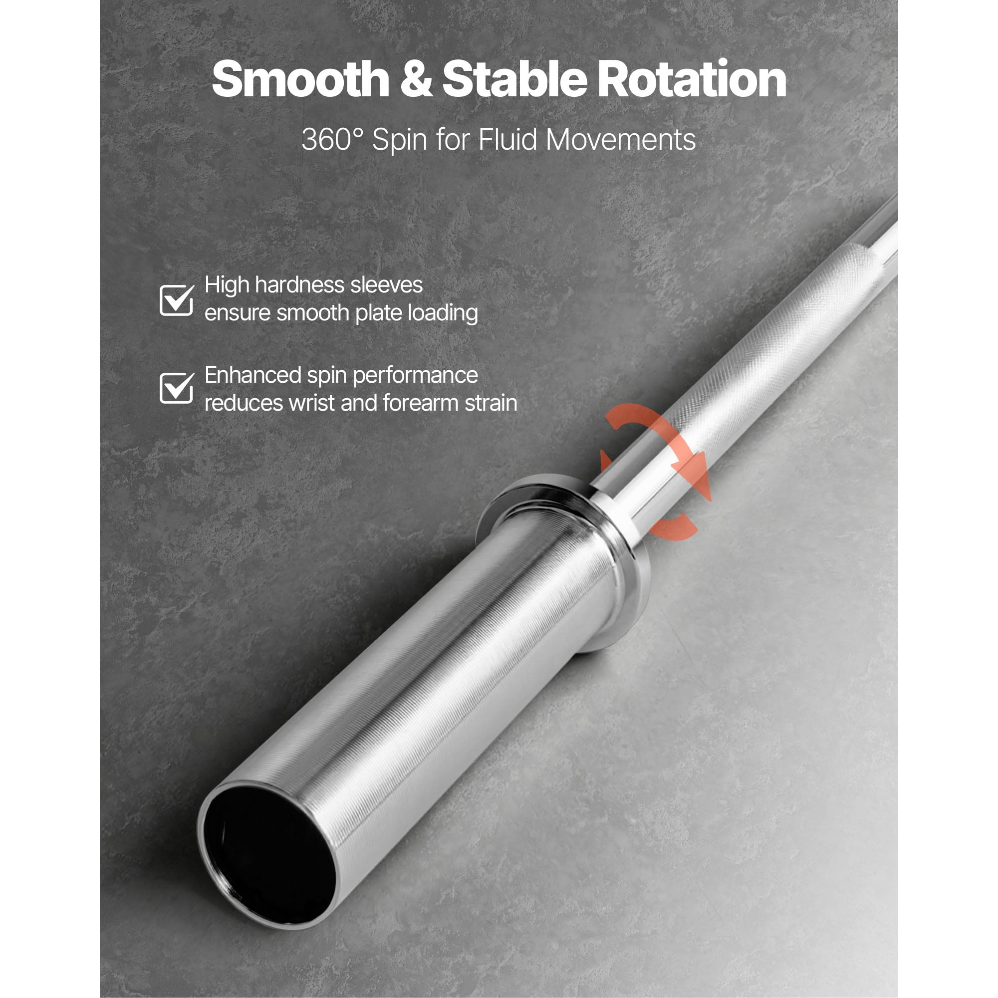 KFFKFF 6FT Barbell Bar, Compatible with 2-Inch Weight Plates, Chrome-Plated Design with Knurled Grip for Weight Training, Squats, Deadlifts, Bench Press, Curls, Overhead Press, Supports Up to 500lbs