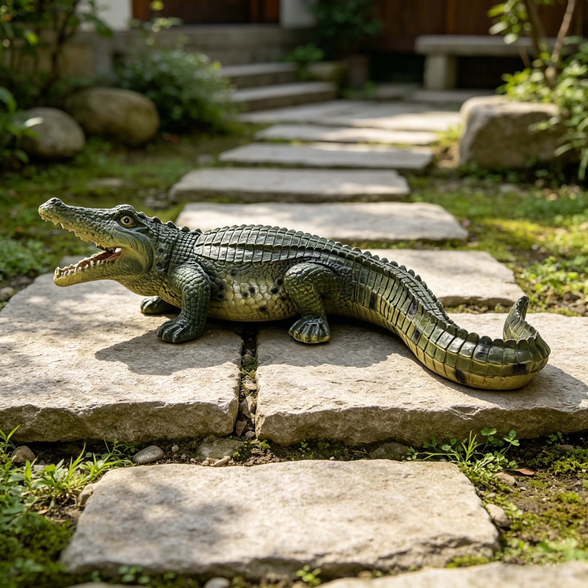 23" Simulated Crocodile Garden Statue,Resin Animal Ornament,Creative Indoor & Outdoor Decor for Garden,Porch,Pond & Backyard,Green