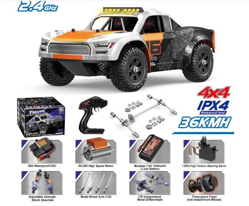 JoyStone 1:16 Scale RC Short Course Truck for Boys & Adults, 4WD 25mph High-Speed RC Car with Metal Drivetrain, LED Lights, 2 Batteries, Blue