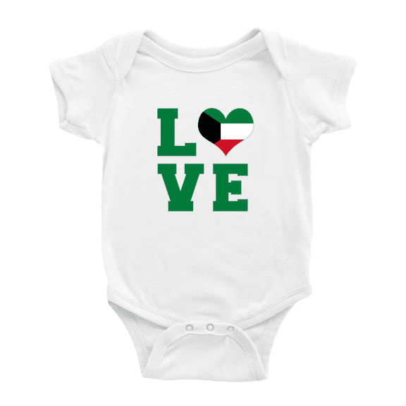 Love Kuwait Flag Heart Cute Baby Romper (White, 12-18 Months)