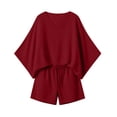 thumbnail image 3 of FchengtaiS Women's 2 Piece Summer Outfits Oversized Bat Short Sleeve Shirts and Elastic Waist Shorts Casual Lounge Matching Sets, 3 of 7