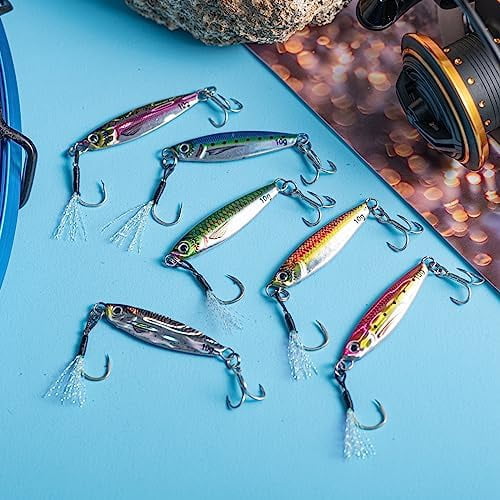 Jointown Fishing Jigs, Lead Vertical Jig Saltwater, Jig Fishing Lures with Assist Hook and Treble Hook, 7g-80g Fishing Jigging Spoon Lures for Tuna,Salmon,Sailfish,StripedBass,Grouper Snapper,Kin