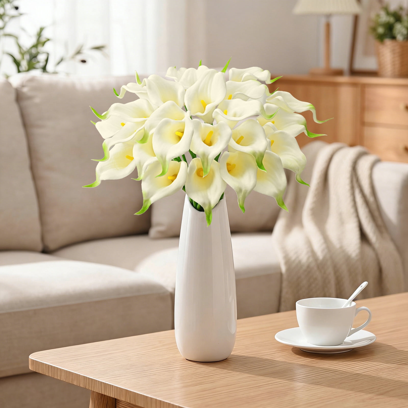 Lyacmy Cream White Calla Lily 36Pcs Artificial Flowers, 14 inch PU Real Touch Silk Flower Bouquet for Wedding Table Centerpiece Home Decoration