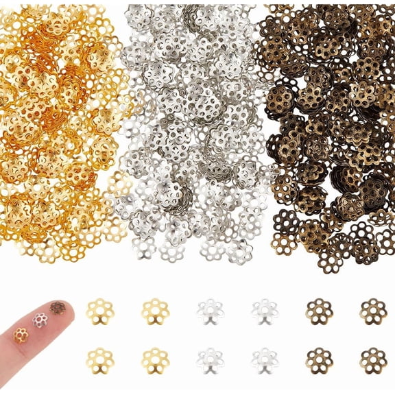 2100Pcs 3 Colors Bead Caps Filigree Bead End Caps Metal Flower End Caps Hollow Multi-Petal Bead Caps Bracelet Making Bead Caps for Jewelry Making Supplies Colorful