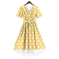 thumbnail image 6 of Uscallm Women Plus Size V Neck Short Sleeve Tie Polka Dot Boho Casual Midi Wrap Dress A-Line Beach Vacation Dresses, Beige S, 6 of 7