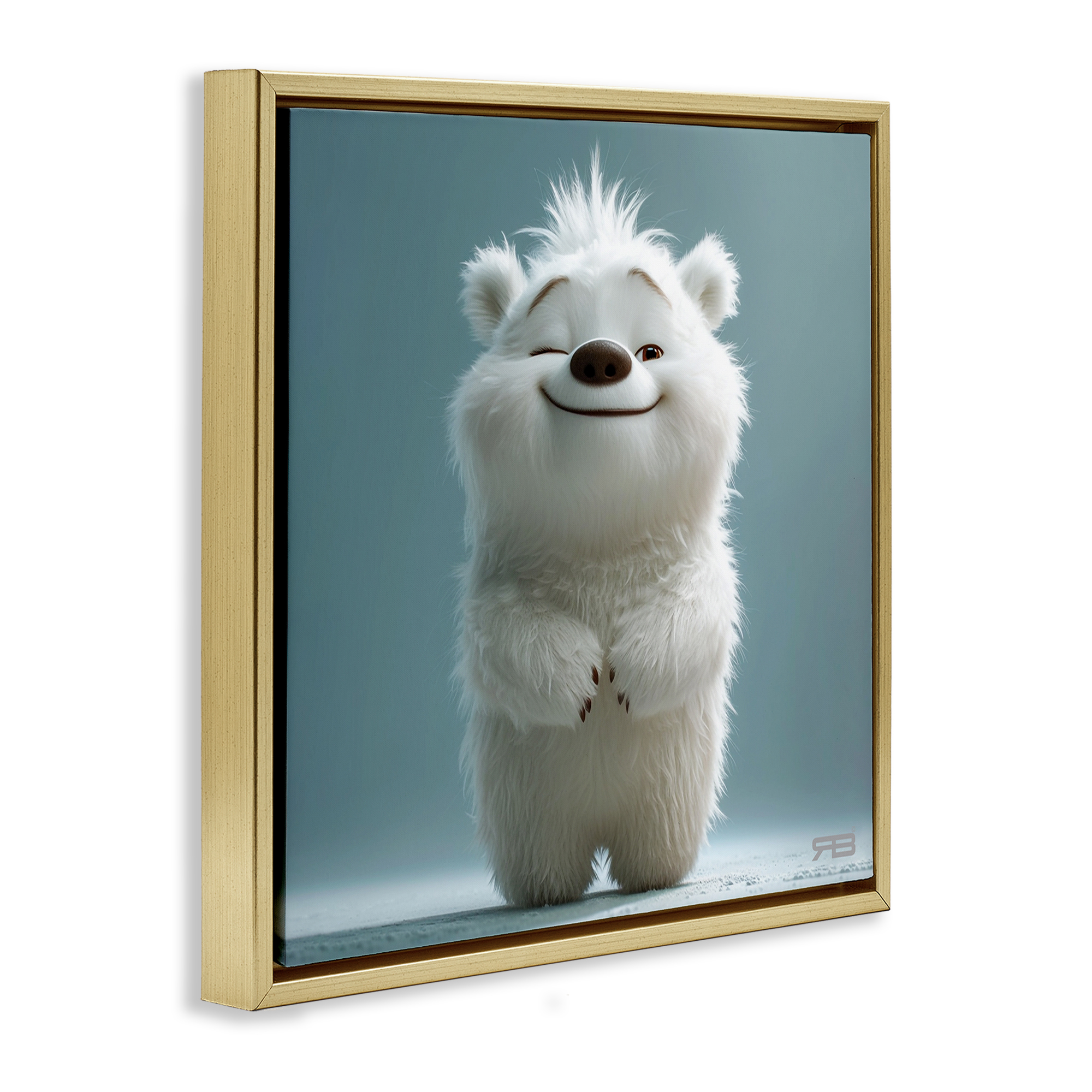Stupell Industries Smiling Polar Bear Cub Animals Painting Gold Floater Framed Canvas Art Print Wall Art, 25 x 25