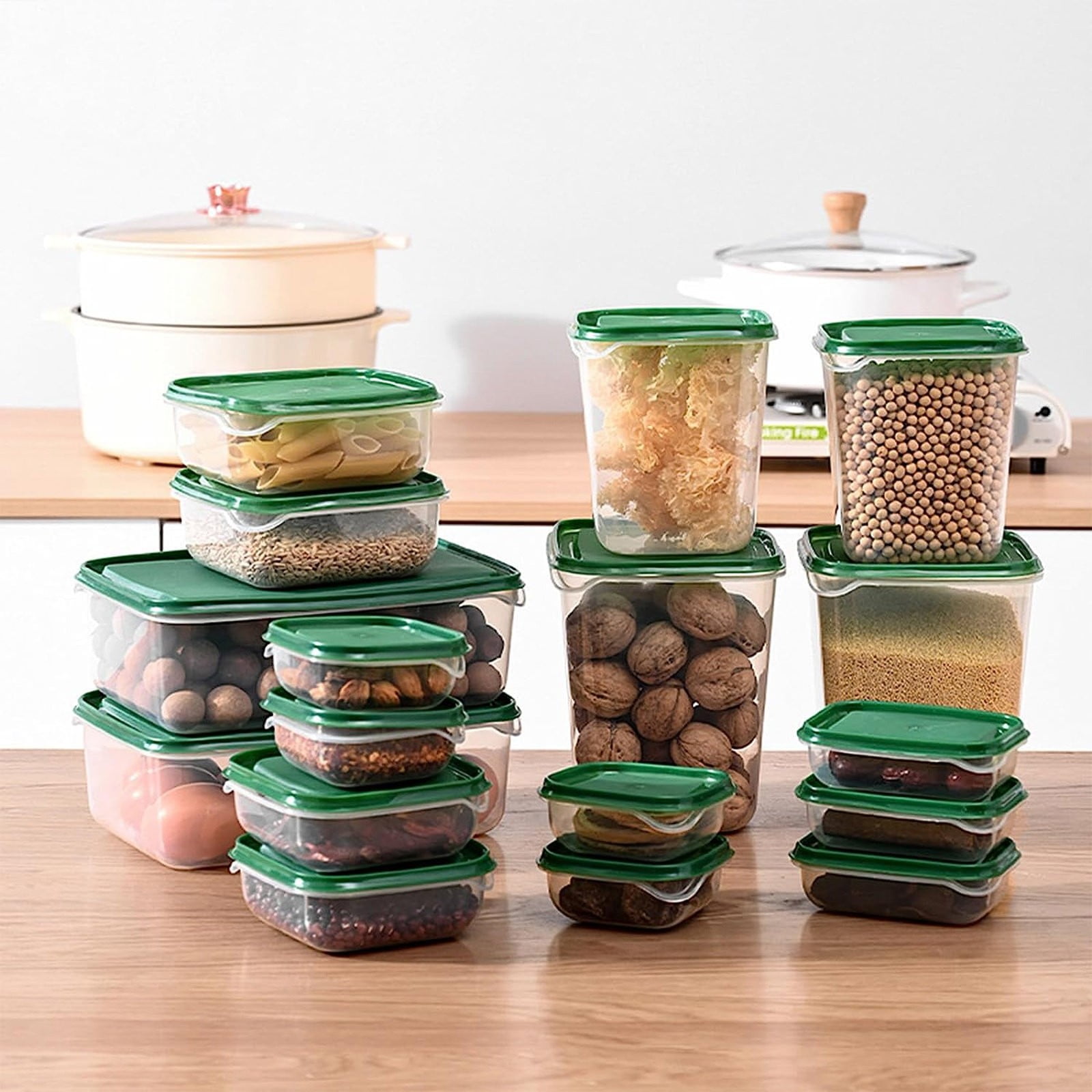 17 Pcs Boxed Food Storage Container Set with Lids Smart Seal Leakproof Airtight Food Storage Container Set Standard Durable Storage Food Containers for Fridge & Freezer, Green