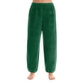thumbnail image 2 of dGslk Womens Cozy Fleece Pajama Pants Soft Plush Sleepwear Lounge Bottoms Elastic Waist Relaxed Fit Warm Winter Homewear Dark Green XL, 2 of 2