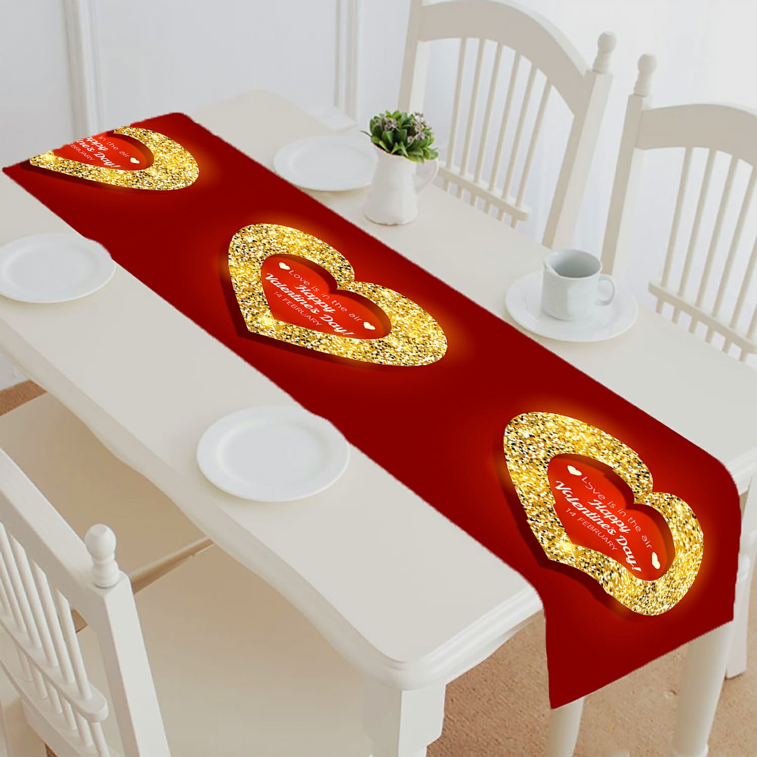 Abphqto Happy Valentine S Day Card With Heart Table Runner Placemat Tablecloth For Home Decor 16x72 Inch Walmart Com Walmart Com