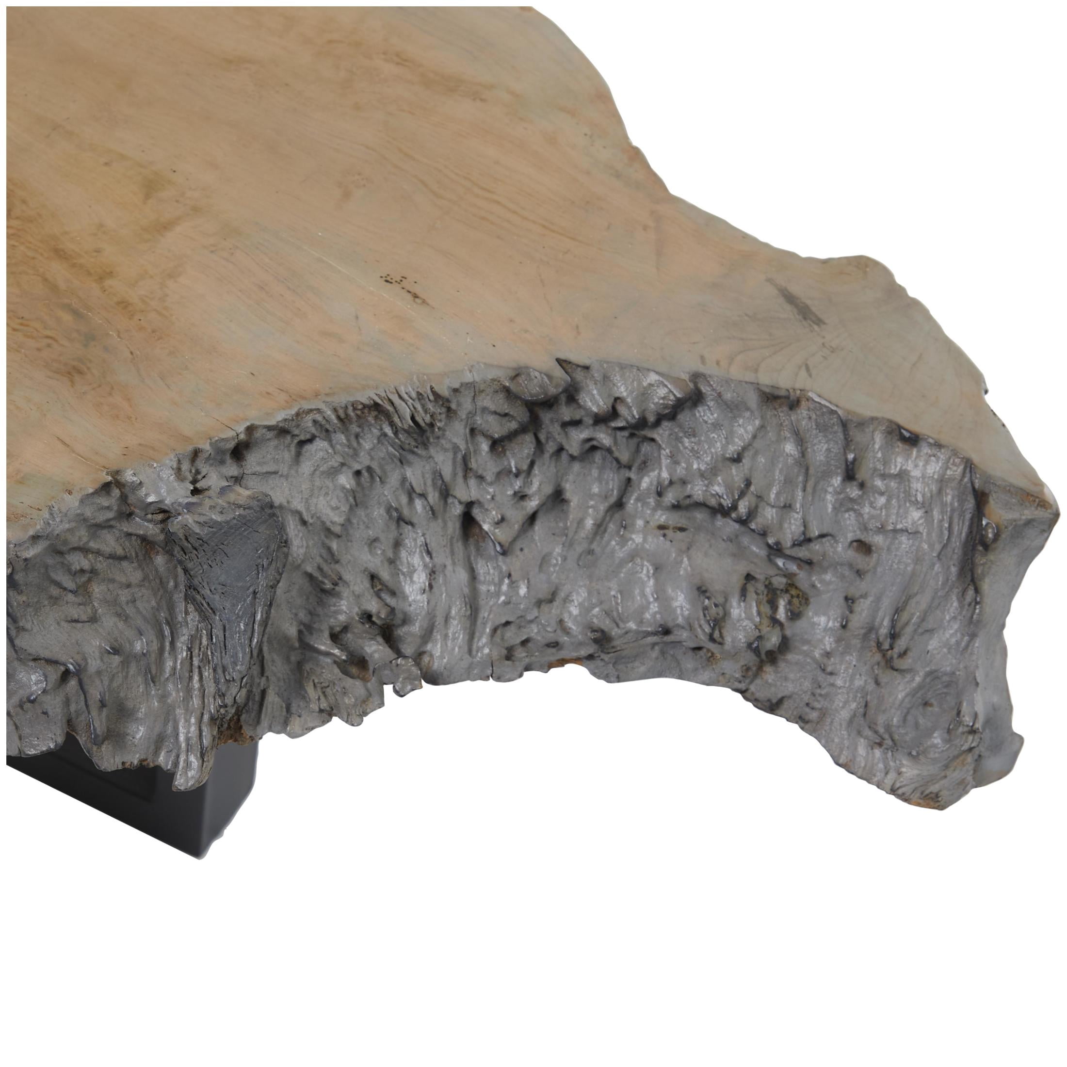 DecMode 50" x 15" Gray Teak Wood Handmade Live Edge Wood Slab Coffee Table with Black T Stand Base, 1-Piece