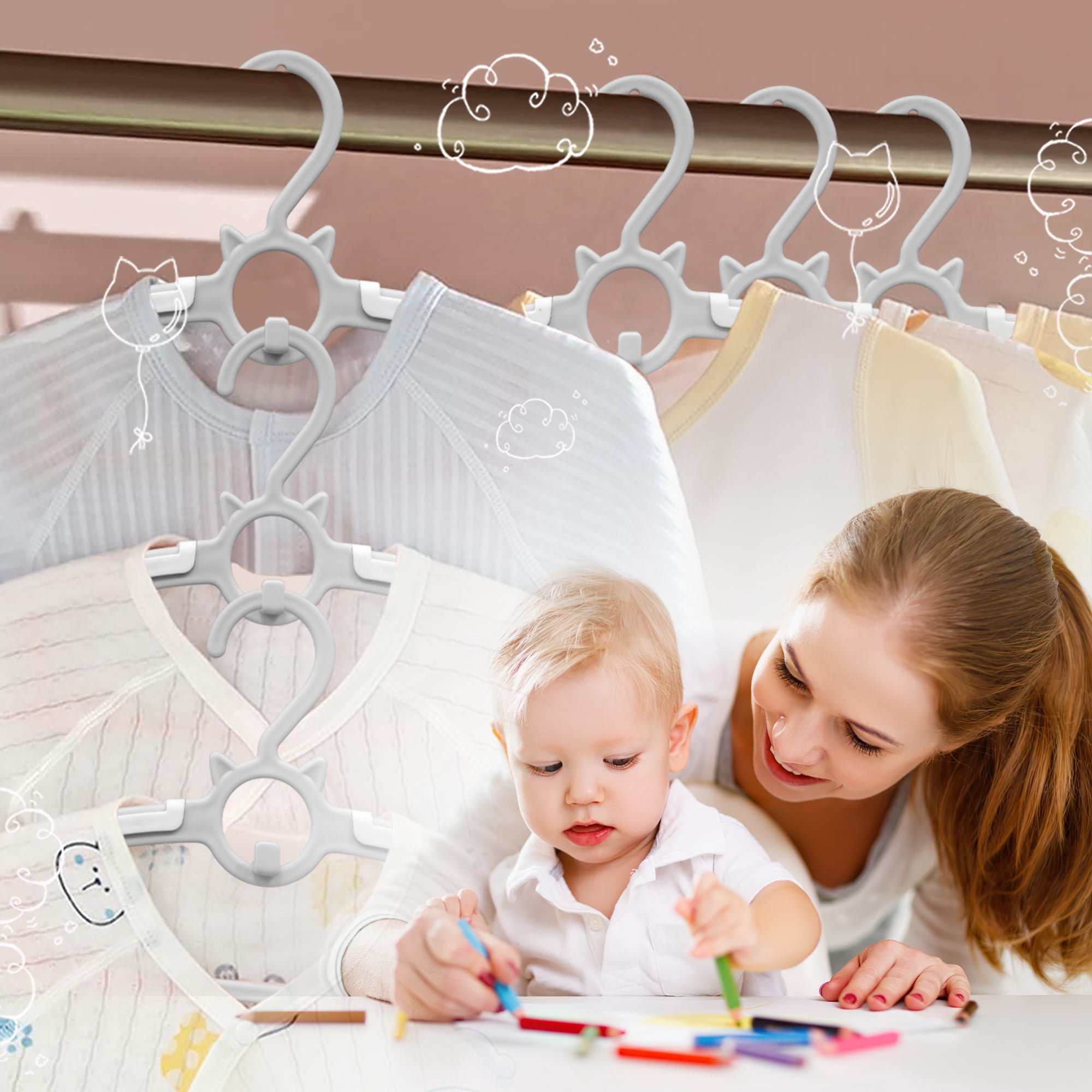 Funamily Baby Nursery Closet Hangers 40pcs, 11"-14.6" Extendable Newborn Kids Coat Clothes (Grey)