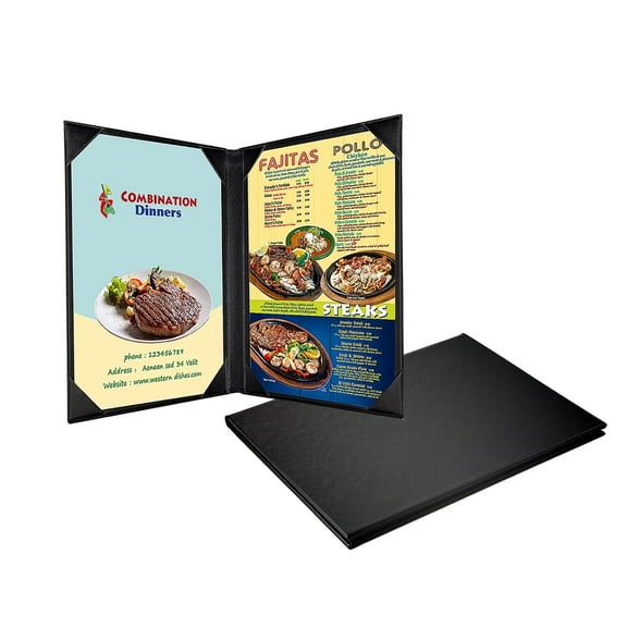 Leather Menu Holder Cover Waterproof  Leather Menu Cover for Restaurant Bar Hotel,Black 8.5 x 11"