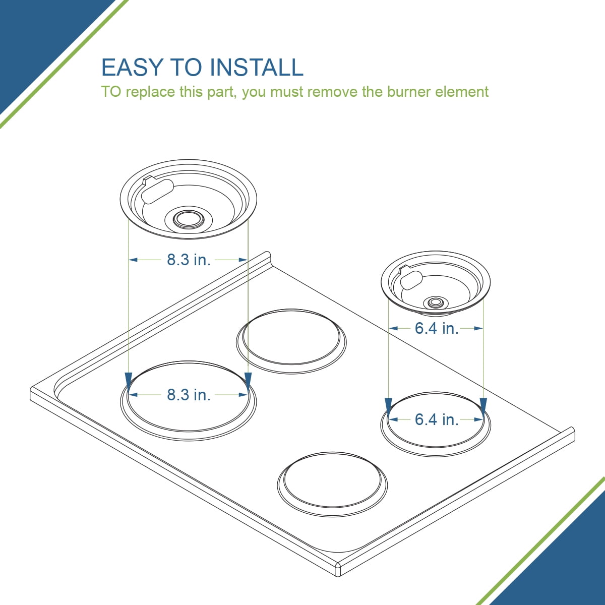 316048413 and 316048414 Replacement Chrome Drip Pans for Frigidaire Kenmore - Includes Two 6-Inch and Two 8-Inch Pans (4 Pack)