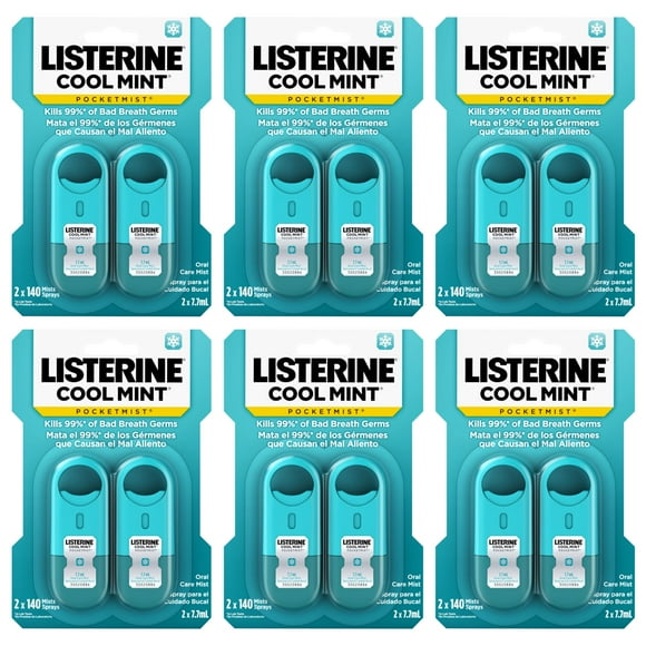 Listerine Cool Mint Pocketmist, Oral Care Mist for Fresh Breath, Non-Aerosol Sugar-Free Bad Breath Refresher Spray to Kill 99% of Bad Breath Germs, Portable, Cool Mint F