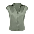thumbnail image 7 of Endives Women's Satin Shirt Elegant Short Sleeve Shirts V Neck Work Shirt Business Casual Outfits Womens Blouses Dressy Summer Tops S-5XL Light Green M, 7 of 7