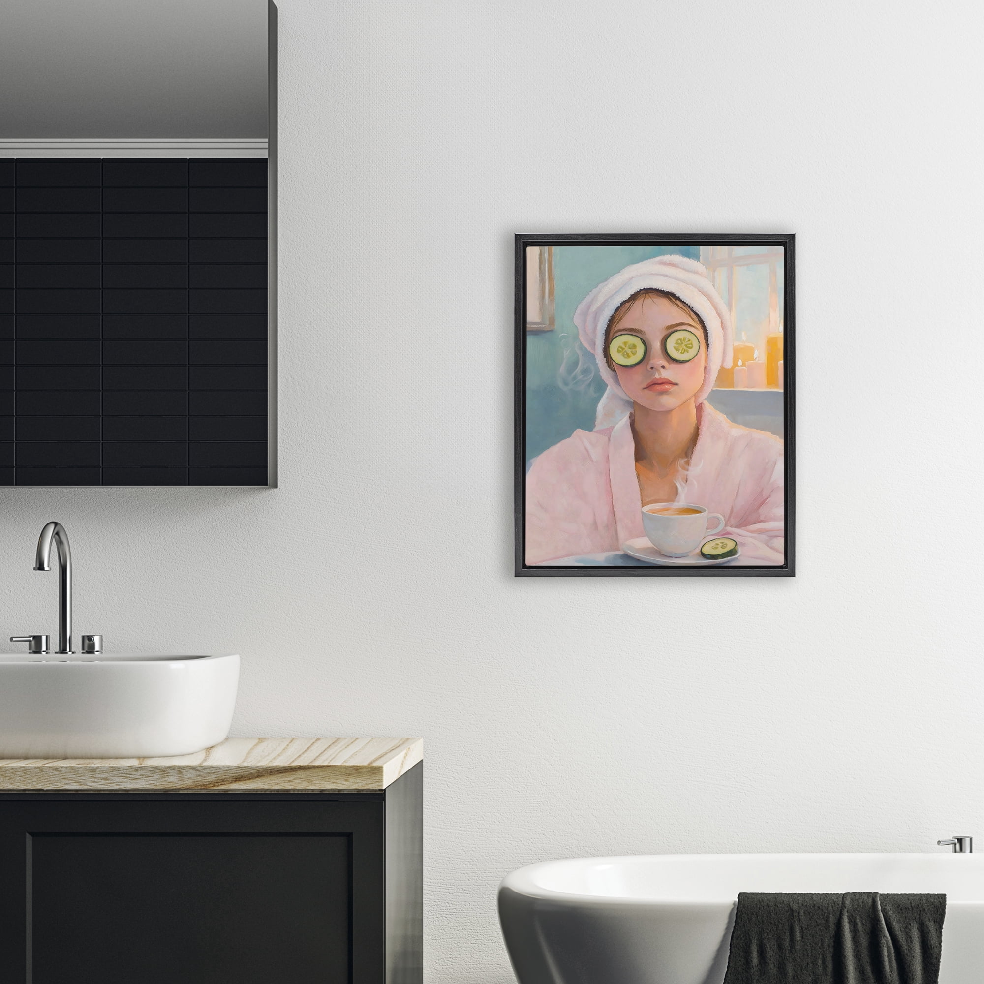 Stupell Industries Spa Day Cucumber Self Care Black Framed Floater Canvas Wall Art, design by The Prints Vibe