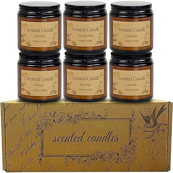 Velas Aromaticas Decorativas Bluelander, Set de 6 Olor Vainilla, Campanilla, Lavanda, Rosas, Cítricos y Jazmín