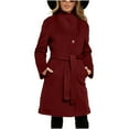 thumbnail image 2 of Zedker Trench Coat Womens Pea Coats for Women Thicken Wool Single Breasted Mid-Long Thicken Wool Trench Coat with Belt Red XXL, 2 of 9