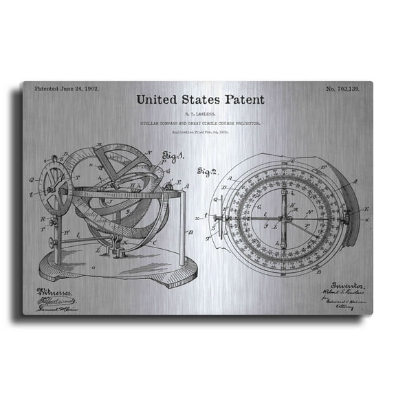 Luxe Metal Art 'Stellar Compass Blueprint Patent White' Acrylic Glass Wall Art, 24"x16"