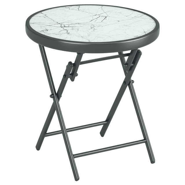 Outsunny Table Pliante d'Extérieur de 18 Pouces, avec Dessus en Verre Trempé, Blanc