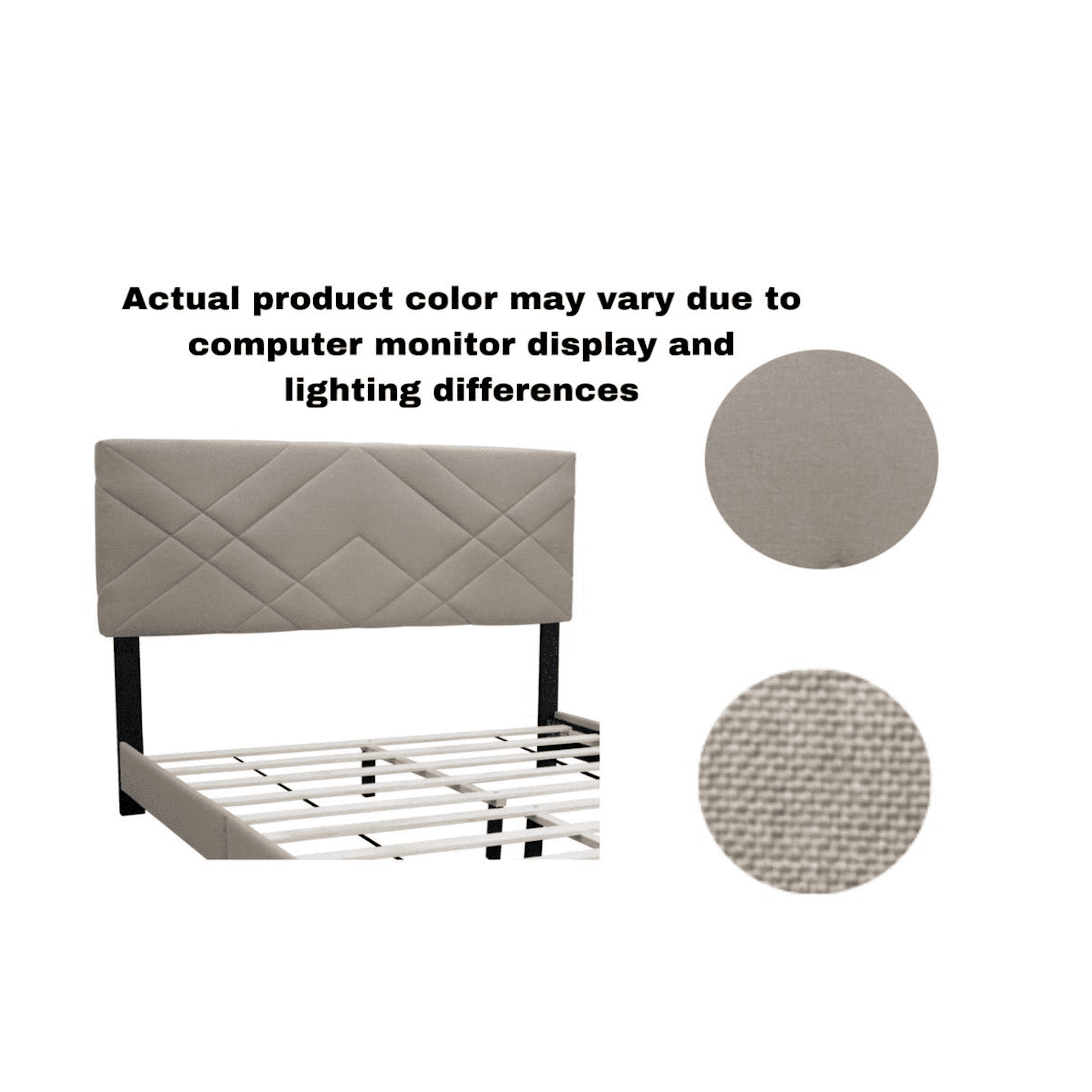 Euroco Upholstered Queen Size Platform Bed, Adjustable Headboard, Beige