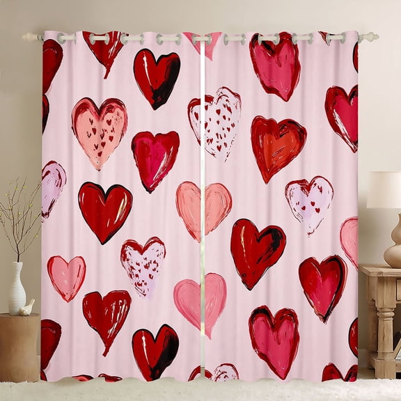 Homewish Oil Painting Loves Black Out Curtains,Valentine'S Day Theme Curtains Pack of 2 (42x63 Each),Pink Red Bedroom Curtains For Men Women,Microfiber Bedroom Decor