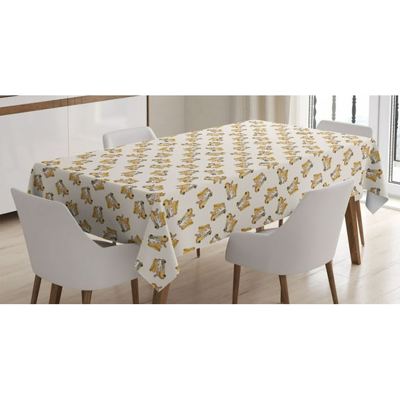 Hot Dog Tablecloth, Cartoon of Fast Food Truck Van with Salesman Shop Car Pattern Pastel Backdrop, Rectangle Satin Table Cover Accent for Dining Room and Kitchen, 60" X 90", Multicolor, by Ambesonne