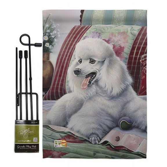 Breeze Decor BD-PT-GS-110093-IP-BO-D-US16-AL 13 x 18.5 in. Poodle Nature Pets Vertical Double Sided Mini Garden Flag Set with Banner Pole