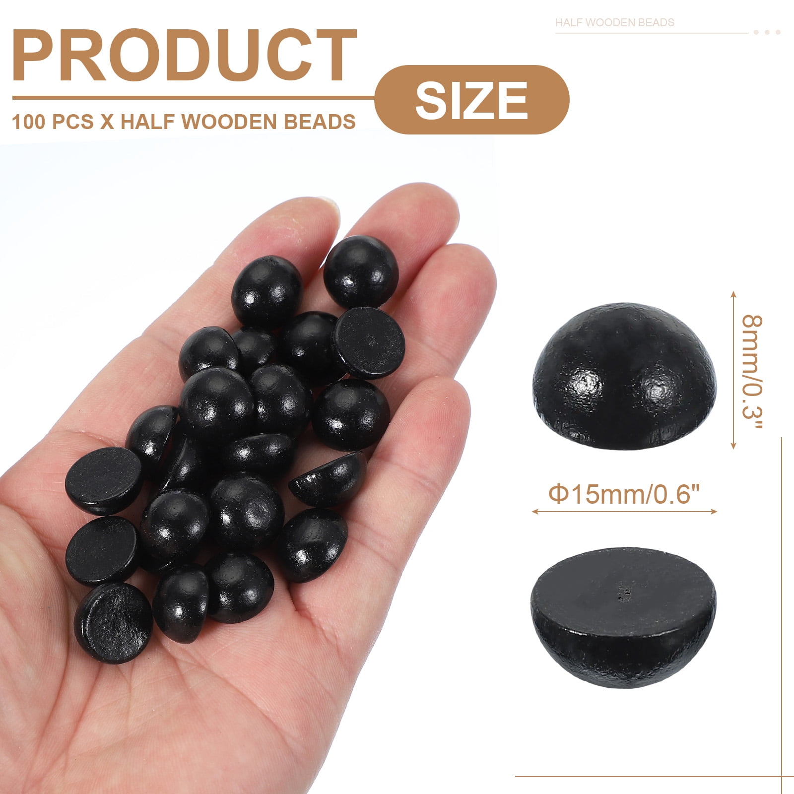 Unique Bargains Unfinished Natural Wooden Half Sphere Bead Wood Balls 0.6" Black