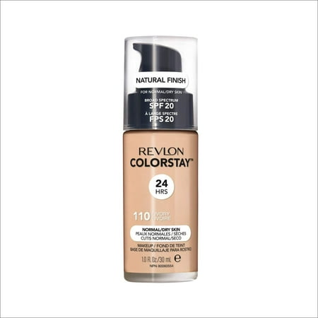 Revlon ColorStay Makeup for Normal/Dry Skin SPF 20, Longwear Liquid Foundation, with Medium-Full Coverage, Natural Finish, Oil Free, 110 Ivory, 1.0 oz