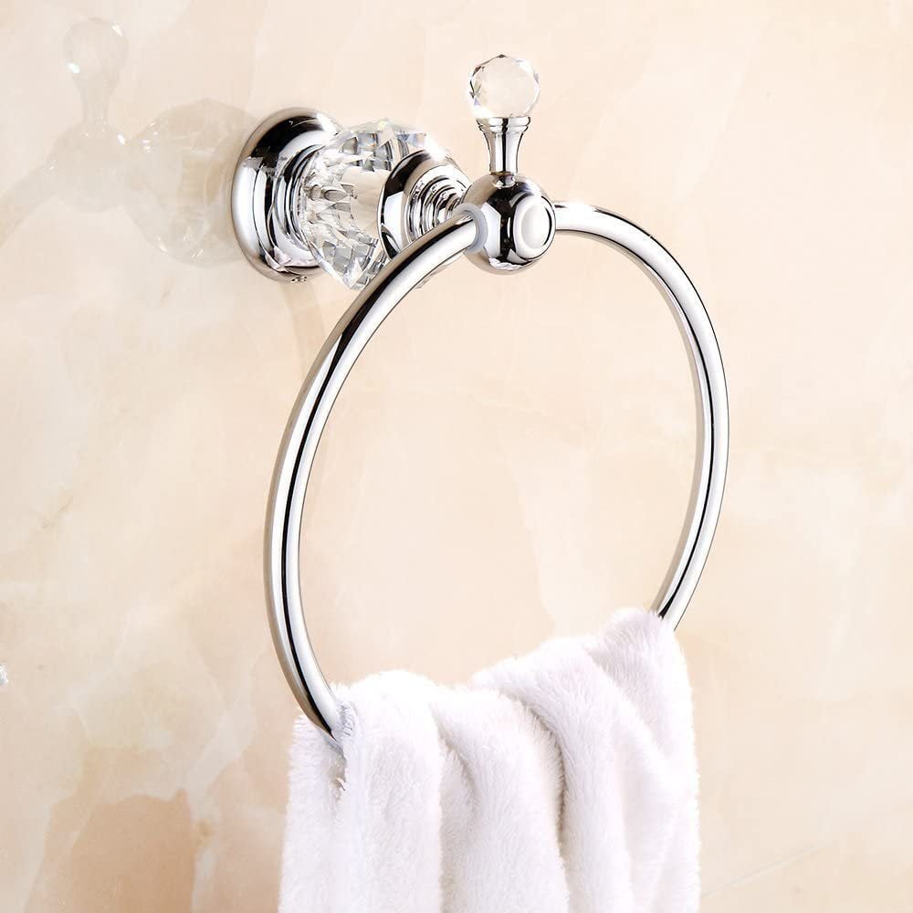 Crystal Towel Ring Silver Hand Towel Holder Bling Towel Bar Bathroom Accessories Wall Mounted