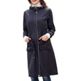 thumbnail image 4 of Useagrey Chaquetas impermeables para mujer, chaqueta de lluvia con capucha sólida, cortavientos largo para exteriores de talla grande, abrigo con cremallera, viaje, senderismo, 4 of 5