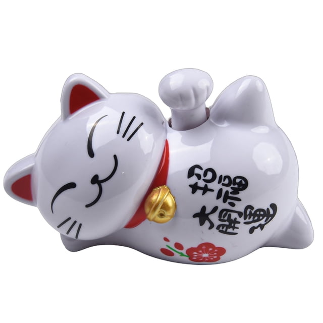 Solar Powered Chinese Lucky Waving Cat Beckoning Maneki Neko Fortune Feng Shui