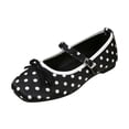 thumbnail image 2 of pwidon Women's Bow Mary Jane Flats Square Toe Adjustable Buckle Strap Polka Dot Casual Walking Ballet Shoes Black 6, 2 of 6