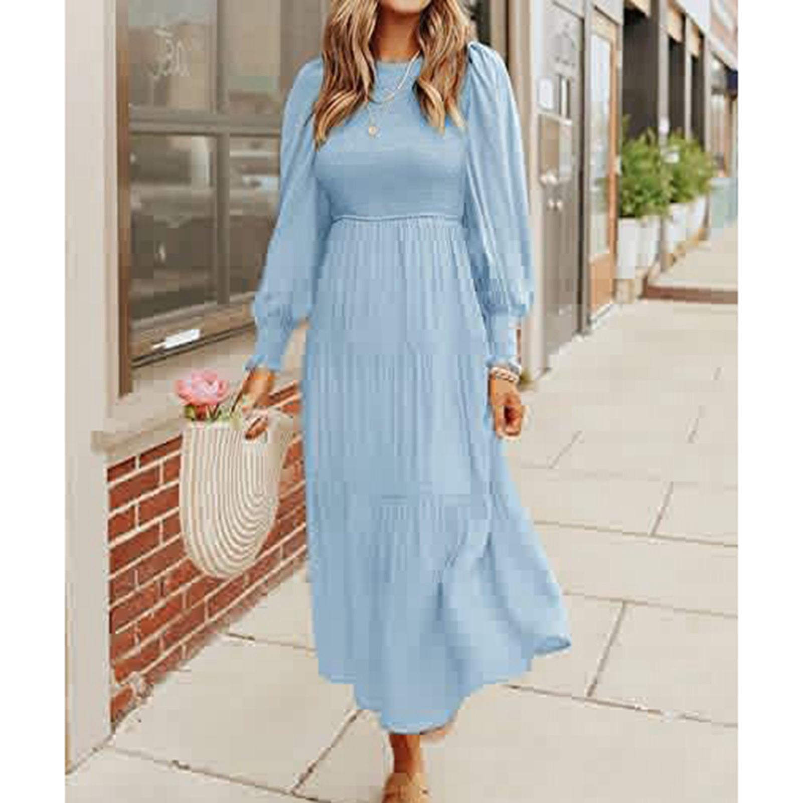 Light blue casual dress with sleeves hotsell