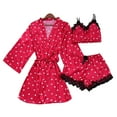 thumbnail image 2 of uublik Ladies Robe Pjs Sets 3Pcs Cami Shorts Sleepwear Summer Cute Loungewear Red, 2 of 3
