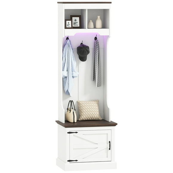 HOMCOM 3-in-1 Hall Tree with Bench, Coat Rack with Shoe Storage, White
