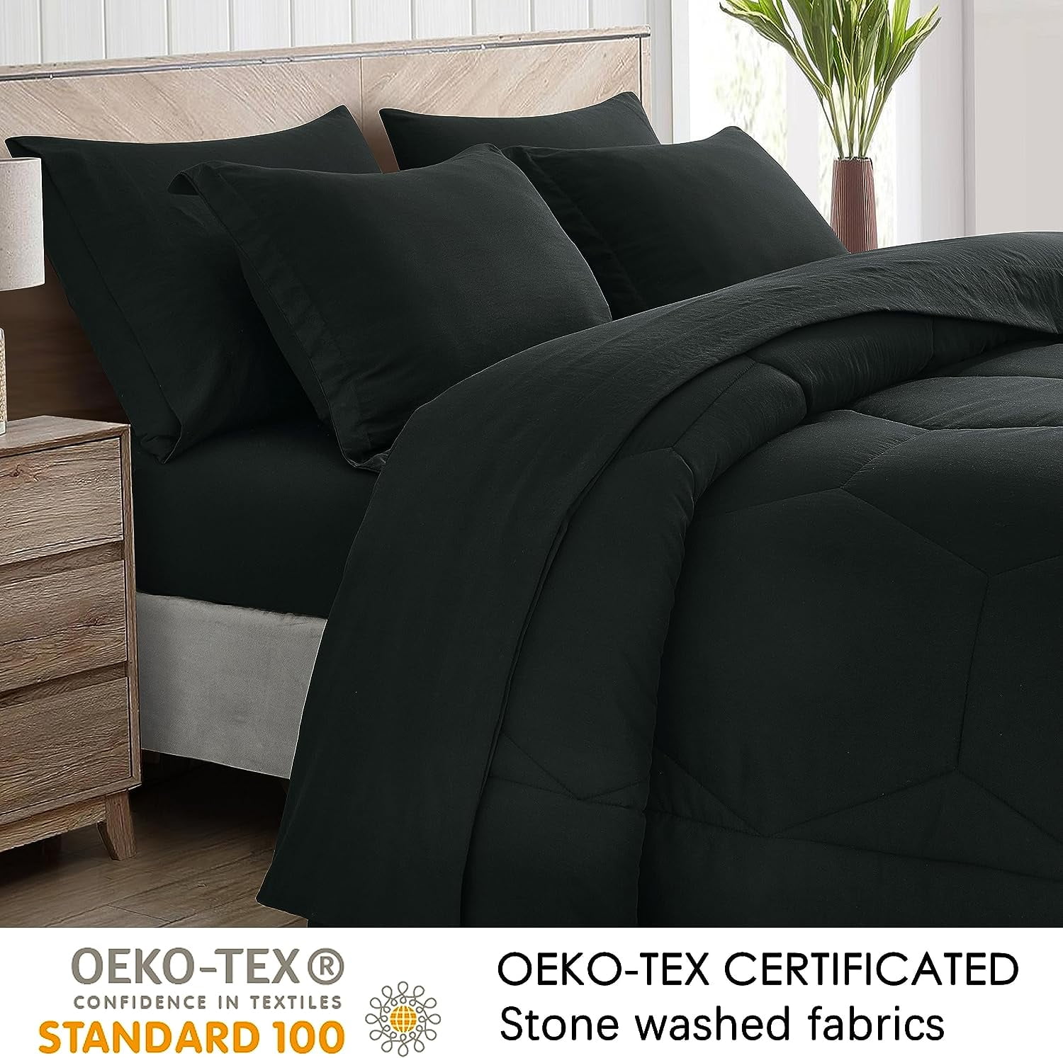 Chezmoi Collection Piper Queen Bed in a Bag 7-Pieces Honeycomb Geometric He Chezmoi Collection Piper Queen Bed in a Bag 7-Pieces Honeycomb Geometric  Hexagon Quilted Stone Washed Microfiber Comforter with Sheets Lightweight  All
