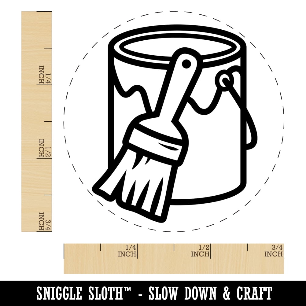 Paint Can with Brush Self-Inking Rubber Stamp Ink Stamper - Brown Ink - Small 3/4 Inch