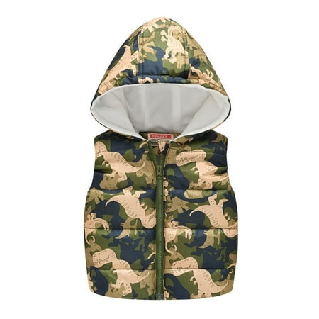 

Dadaria Baby Boys Girls Clothes Newborn Winter Outfits 2M-6Y Toddler Kids Sleeveless Print Hooded Warm Waistcoat Tops Army Green 110 Toddler