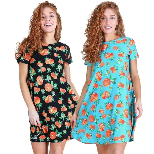 Women's Orange Fruit Dress with Pockets