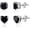 2 Pair Black CZ Silver, variant on Small Gold Stud Earrings - 6 Pairs Cute Heart Studs for Women - Cubic Zirconia - Hypoallergenic - Pack