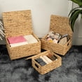 thumbnail image 3 of TREVIETDECOR Wicker Storage Baskets with Lids, Set of 3 Rectangular Water Hyacinth Woven Decorative Bins for Bathroom, Bedroom and Shelves, 3 of 8